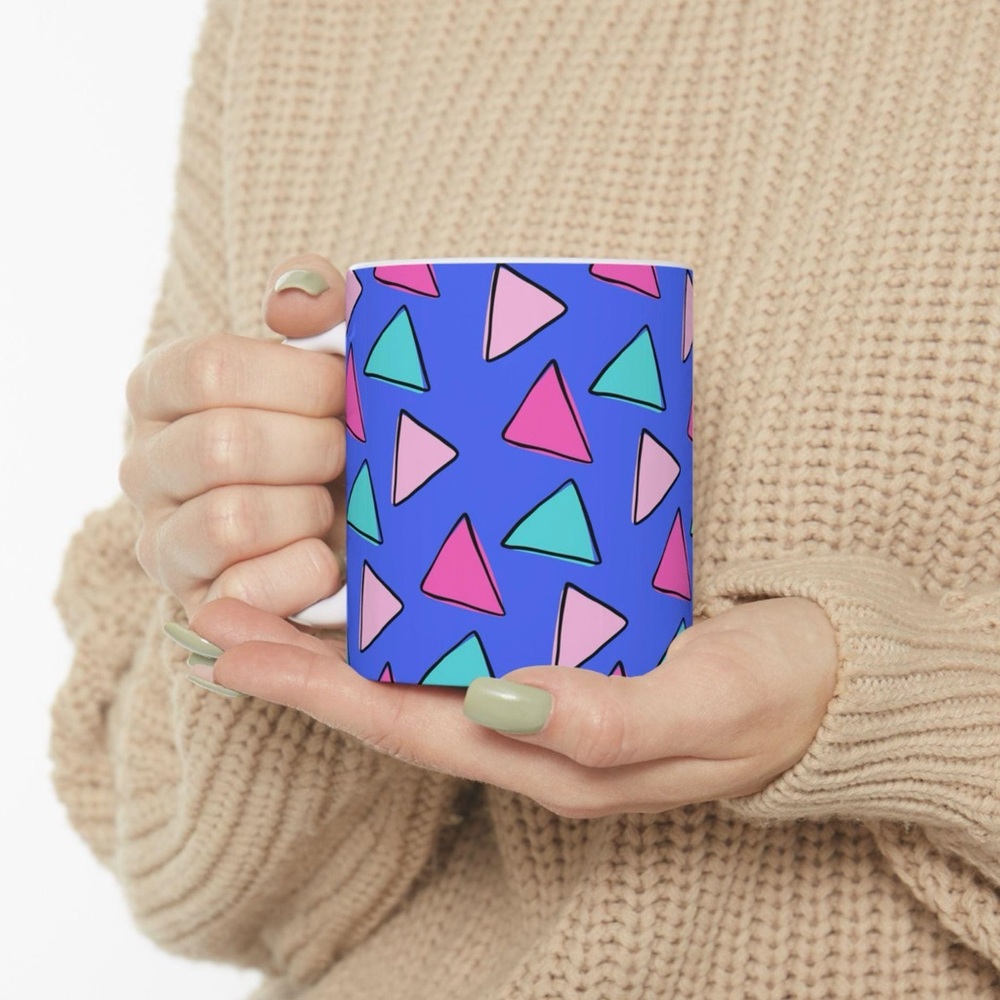 Colorful Memphis Confetti Ceramic Mug in Blue